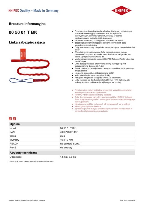 KNIPEX LINKA ZABEZPIECZAJĄCA 1.5M