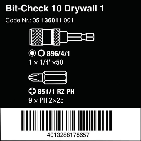 WERA ZESTAW BITÓW BIT-CHECK 10 DRYWALL 1 10 CZĘŚĆ WERA ZESTAW BITÓW BIT-CHECK 10 DRYWALL 1 10 CZĘŚĆ
