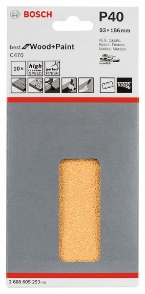 BOSCH ARKUSZE ŚCIERNE 93*185MM G40 10PC BOSCH ARKUSZE ŚCIERNE 93*185MM G40 10PC