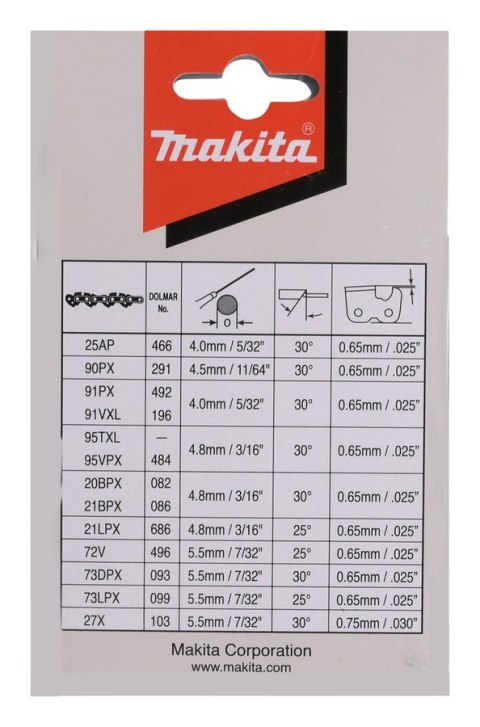 MAKITA ŁAŃCUCH TNĄCY 40CM PODZIAŁKA 3/8'' SZER. ROWKA 1.1MM MAKITA ŁAŃCUCH TNĄCY 40CM PODZIAŁKA 3/8'' SZER. ROWKA 1.1MM