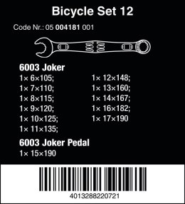 WERA ZESTAW KLUCZY PŁASKO-OCZKOWYCH BICYCLE SET 12SZT.