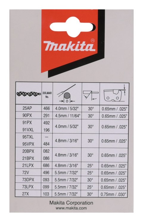MAKITA ŁAŃCUCH TNĄCY 40CM, PODZIAŁKA 3/8'' SZER. ,1.3MM MAKITA ŁAŃCUCH TNĄCY 40CM, PODZIAŁKA 3/8'' SZER. ,1.3MM