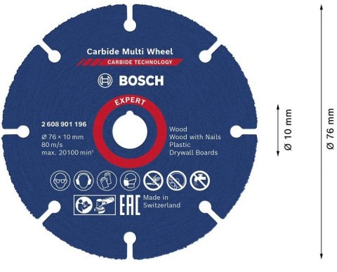 BOSCH TARCZA UNIWERSALNA EXPERT CARBIDE MULTI WHEEL CMW 79*10MM BOSCH TARCZA UNIWERSALNA EXPERT CARBIDE MULTI WHEEL CMW 79*10MM