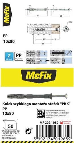 MC FIX KOŁEK SZYBKI MONTAŻ STOŻEK PP 10*80MM