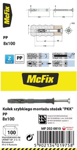 MC FIX KOŁEK SZYBKI MONTAŻ STOŻEK PP 8*100MM