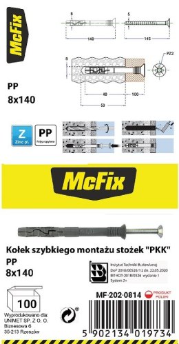 MC FIX KOŁEK SZYBKI MONTAŻ STOŻEK PP 8*140MM