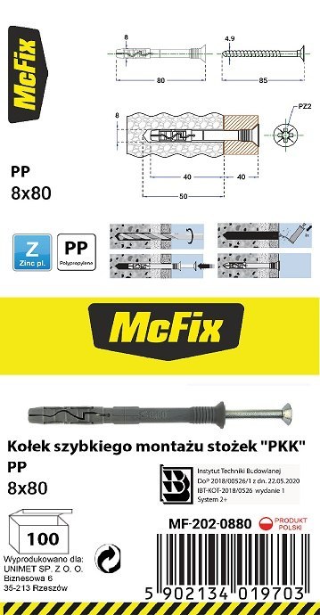 MC FIX KOŁEK SZYBKI MONTAŻ STOŻEK PP 8*80MM MC FIX KOŁEK SZYBKI MONTAŻ STOŻEK PP 8*80MM