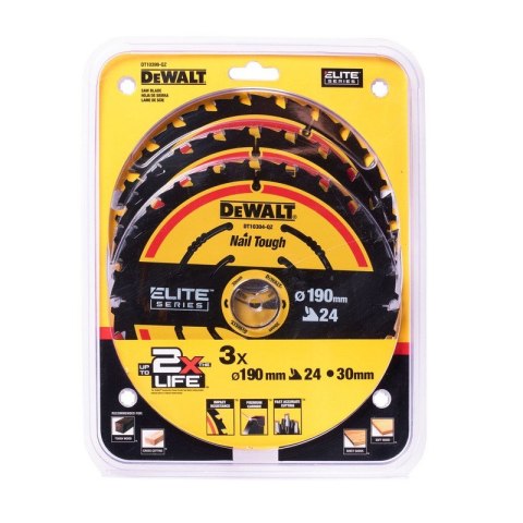 DEWALT PIŁA TARCZOWA DO DREWNA ELITE 190*30MM 24 ZĘBY 3-PAK