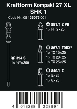 WERA ZESTAW KRAFTFORM KOMPAKT 27 XL SHK 1, 7 CZĘŚĆ