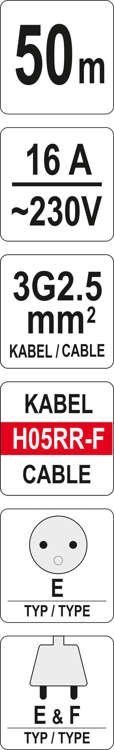 YATO PRZEDŁUŻACZ BĘBNOWY 50M 4 GNIAZDA 3*2.5MM2 YATO PRZEDŁUŻACZ BĘBNOWY 50M 4 GNIAZDA 3*2.5MM2