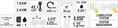 YATO PILARKA SPALINOWA 2.45KM 36CM 0,375'' YATO PILARKA SPALINOWA 2.45KM 36CM 0,375''