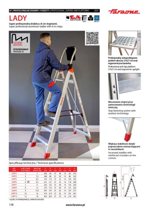 FARAONE DRABINA LADY9, ALUMINIOWA PROFESJONALNA 9 STOPNI FARAONE DRABINA LADY9, ALUMINIOWA PROFESJONALNA 9 STOPNI