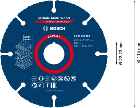 BOSCH TARCZA UNIWERSALNA EXPERT CARBIDE MULTI WHEEL CMW 115*22MM BOSCH TARCZA UNIWERSALNA EXPERT CARBIDE MULTI WHEEL CMW 115*22MM