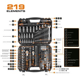 NEO ZESTAW KLUCZY NASADOWYCH 1/2'',3/8'',1/4'' 219 CZĘŚCI