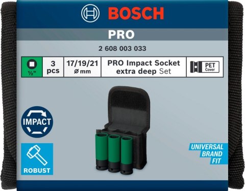 BOSCH ZESTAW KLUCZY NASADOWYCH 1/2'' XL PRO S 3SZT. BOSCH ZESTAW KLUCZY NASADOWYCH 1/2'' XL PRO S 3SZT.
