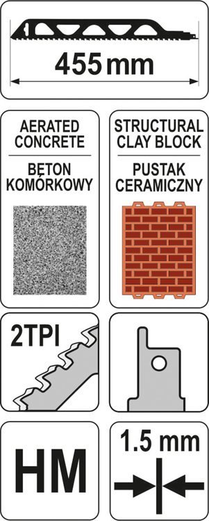 YATO BRZESZCZOT DO PIŁY SZABLASTEJ 455MM DO CEGIEŁ I PUSTAKÓW YATO BRZESZCZOT DO PIŁY SZABLASTEJ 455MM DO CEGIEŁ I PUSTAKÓW