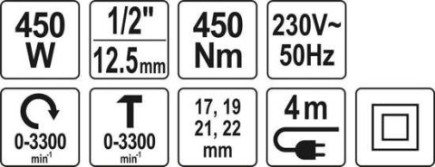YATO ELEKTRYCZNY KLUCZ UDAROWY 1/2'' 450NM YATO ELEKTRYCZNY KLUCZ UDAROWY 1/2'' 450NM