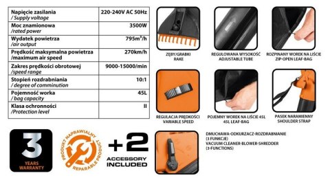 NEO ODKURZACZ OGRODOWY 3500W WOREK 45L NEO ODKURZACZ OGRODOWY 3500W WOREK 45L