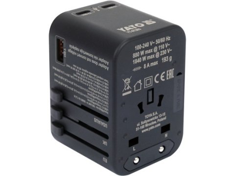 YATO ADAPTER PODRÓŻNY UNIWERSALNY USB-C PD 65W YATO ADAPTER PODRÓŻNY UNIWERSALNY USB-C PD 65W
