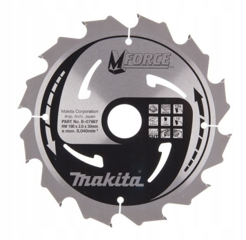 MAKITA PIŁA TARCZOWA DO DREWNA M-FORCE 190*30MM 12Z MAKITA PIŁA TARCZOWA DO DREWNA M-FORCE 190*30MM 12Z