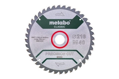 METABO PIŁA TARCZOWA PRECISION CUT WOOD 216*30MM 40WZ METABO PIŁA TARCZOWA PRECISION CUT WOOD 216*30MM 40WZ