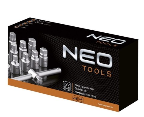 NEO KLUCZE DO SPUSTU OLEJU 3/8 ZESTAW 18 SZT.