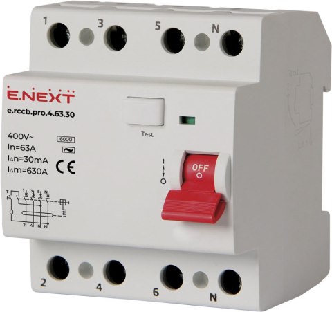 ENEXT WYŁĄCZNIK RÓŻNICOWOPRĄDOWY RCCB.PRO 4P 63A 30MA ENEXT WYŁĄCZNIK RÓŻNICOWOPRĄDOWY RCCB.PRO 4P 63A 30MA