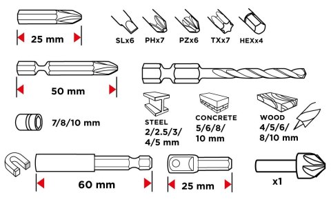 GRAPHITE ZESTAW WIERTEŁ I BITÓW, 50 SZT. GRAPHITE ZESTAW WIERTEŁ I BITÓW, 50 SZT.