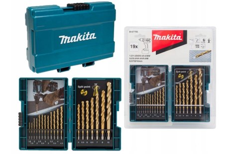 MAKITA ZESTAW WIERTEŁ DO METALU POWŁOKA TYTAN 19 EL.