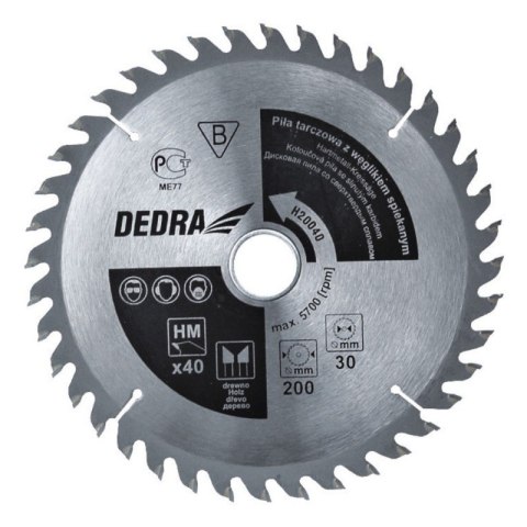 DEDRA PIŁA TARCZOWA DO DREWNA 250/30MM 40 ZĘBÓW DEDRA PIŁA TARCZOWA DO DREWNA 250/30MM 40 ZĘBÓW