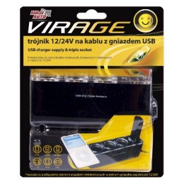 MOJE AUTO VIRAGE TRÓJNIK 12/24V NA KABLU Z GNIAZDEM USB