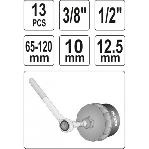 YATO KLUCZE NASADOWE DO FILTRÓW OLEJU 13 CZĘŚCI