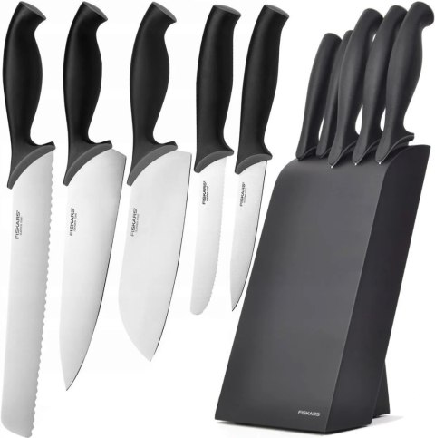 FISKARS ZESTAW 5 NOŻY W BLOKU CZARNY