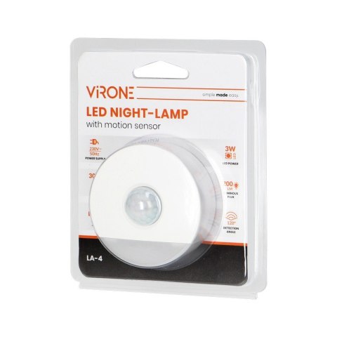 VIRONE LAMPKA NOCNA LED 3W 230V Z CZUJNIKIEM RUCHU