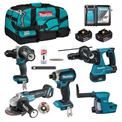 MAKITA ZESTAW COMBO 18V LXT DGA504+DDF492+DTD153+DHR243 2*5.0AH