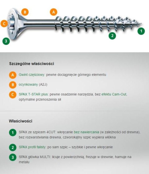 SPAX WKRĘT DO DREWNA OCYNK BIAŁY (500) TXTG 4.0*60MM SPAX