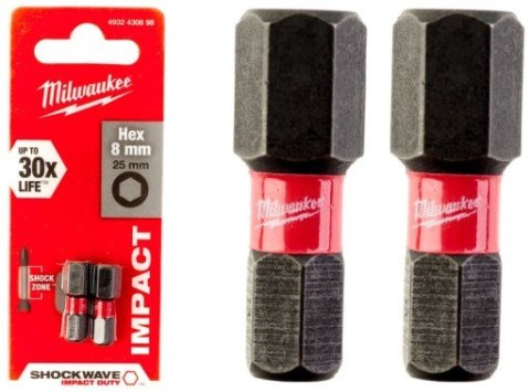 MILWAUKEE BIT, GROT, KOŃCÓWKA HEX8 25MM 2 SZT