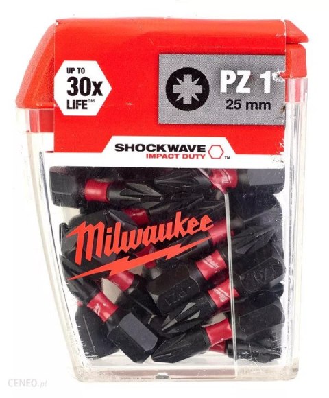 MILWAUKEE BIT, GROT, KOŃCÓWKA SHOCKWAVE PZ1 25MM 25 SZT.