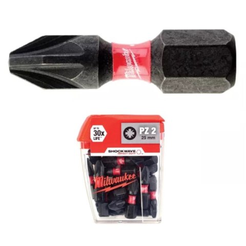 MILWAUKEE BIT, GROT, KOŃCÓWKA SHOCKWAVE PZ2 25MM 25 SZT.