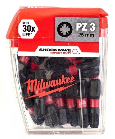 MILWAUKEE BIT, GROT, KOŃCÓWKA SHOCKWAVE PZ3 25MM 25 SZT.