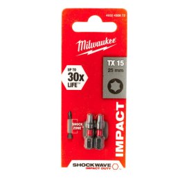 MILWAUKEE BIT, GROT, KOŃCÓWKA TORX TX15 25MM 2 SZT.