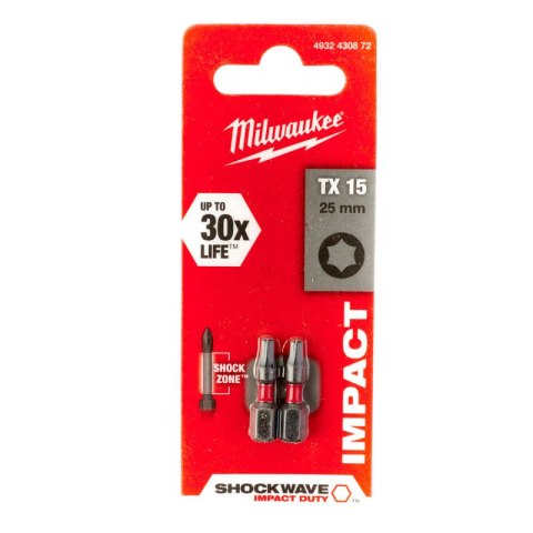 MILWAUKEE BIT, GROT, KOŃCÓWKA TORX TX15 25MM 2 SZT.