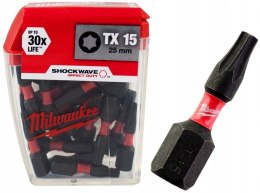 MILWAUKEE BIT, GROT, KOŃCÓWKA TORX TX15 25MM 25 SZT.