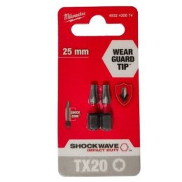 MILWAUKEE BIT, GROT, KOŃCÓWKA TORX TX20 25MM 2 SZT.