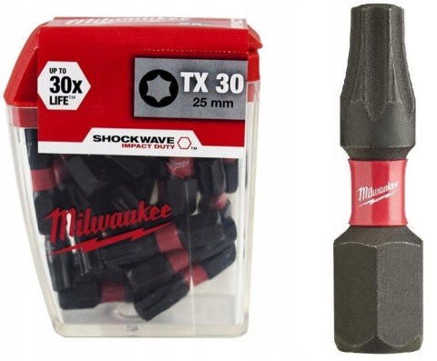MILWAUKEE BIT, GROT, KOŃCÓWKA TORX TX30 25MM 25SZT.