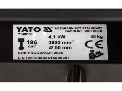 YATO ROZDRABNIACZ SPALINOWY DO GAŁĘZI FI50MM, 5.44KM