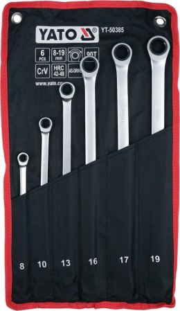 YATO ZESTAW KLUCZY OCZKOWYCH Z GRZECHOTKĄ, DŁUGIE, 8-19MM, 6SZT